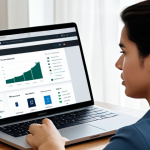 A young professional, fully clothed in a modest smart casual outfit, thoughtfully looking at a laptop screen displaying an e-commerce website. The screen subtly shows a product with a prominently displayed original higher price crossed out, next to a lower, discounted price, illustrating the anchoring bias. The setting is a clean, well-lit home office. Perfect anatomy, correct proportions, natural pose, well-formed hands, proper finger count. Professional photography, high quality, safe for work, appropriate content, fully clothed, family-friendly.