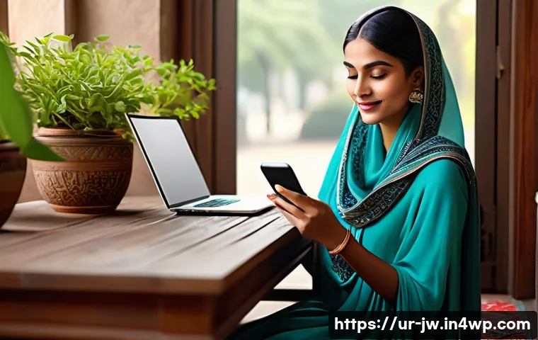넛지 기법의 미래 전망과 연구 방향 - A modern e-commerce scene set in a vibrant Pakistani marketplace, showcasing a young adult woman bro...