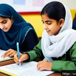 Home 19 넛지 활용을 통한 교육 효과 향상하기 - A modern classroom scene in a Pakistani school featuring a diverse group of attentive Urdu-speaking ...